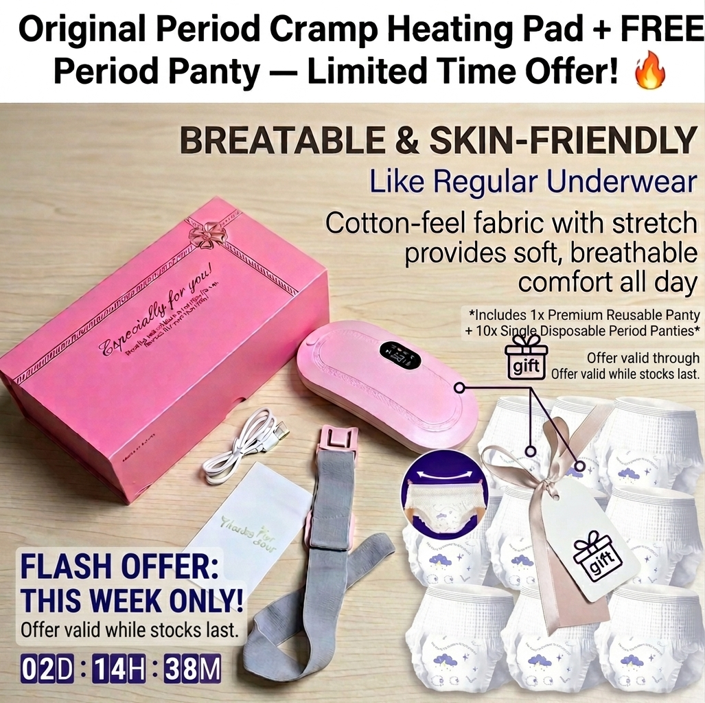 "Original Period Cramp Heating Pad + FREE Period Panty — Limited Time Offer!" 🔥