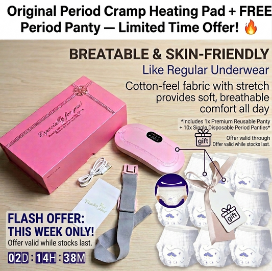 "Original Period Cramp Heating Pad + FREE Period Panty — Limited Time Offer!" 🔥